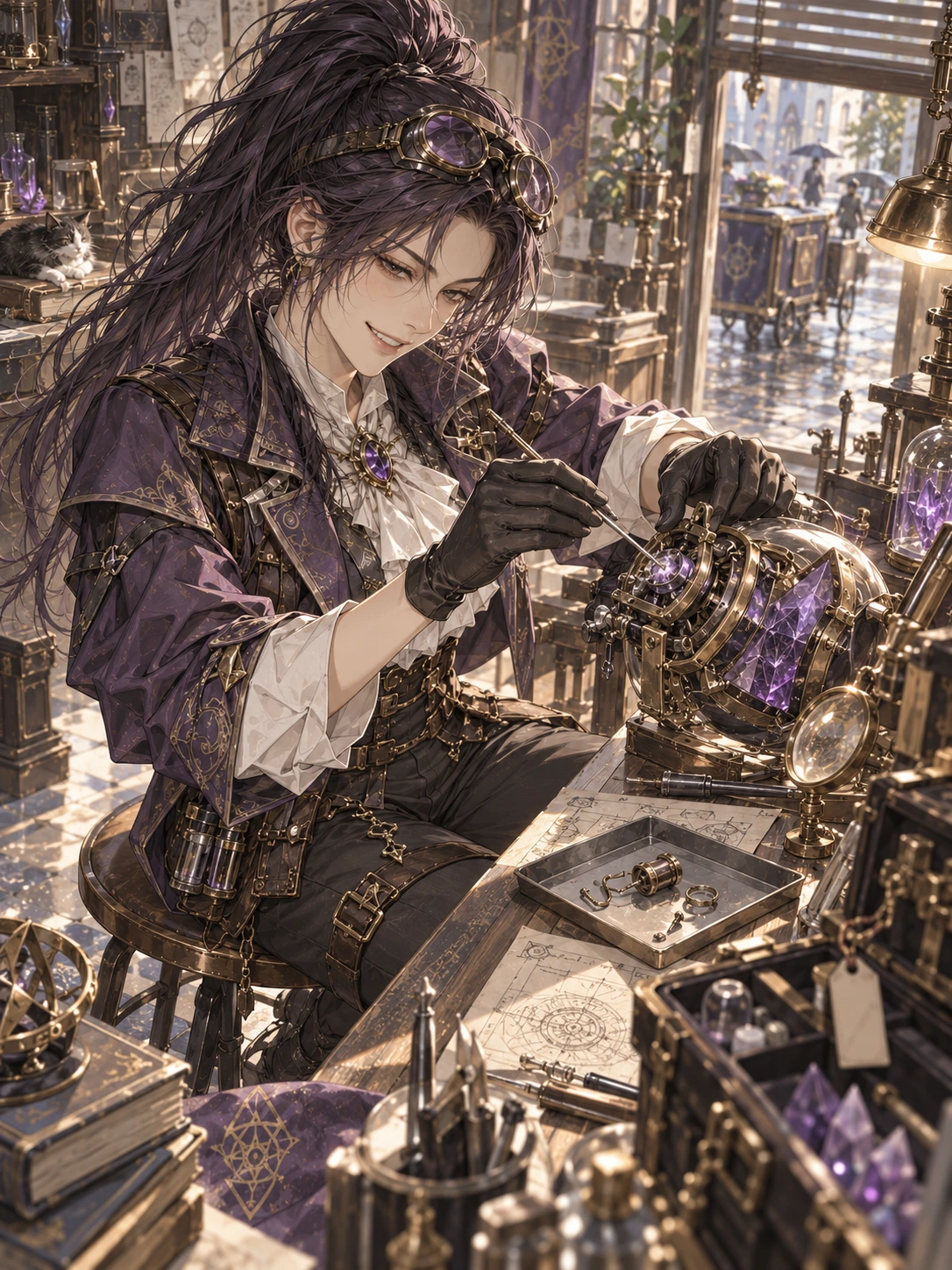 贾小鱼：贾小鱼的第二版人设插画，沿用已有角色外观，呈现独立的动作与场景。