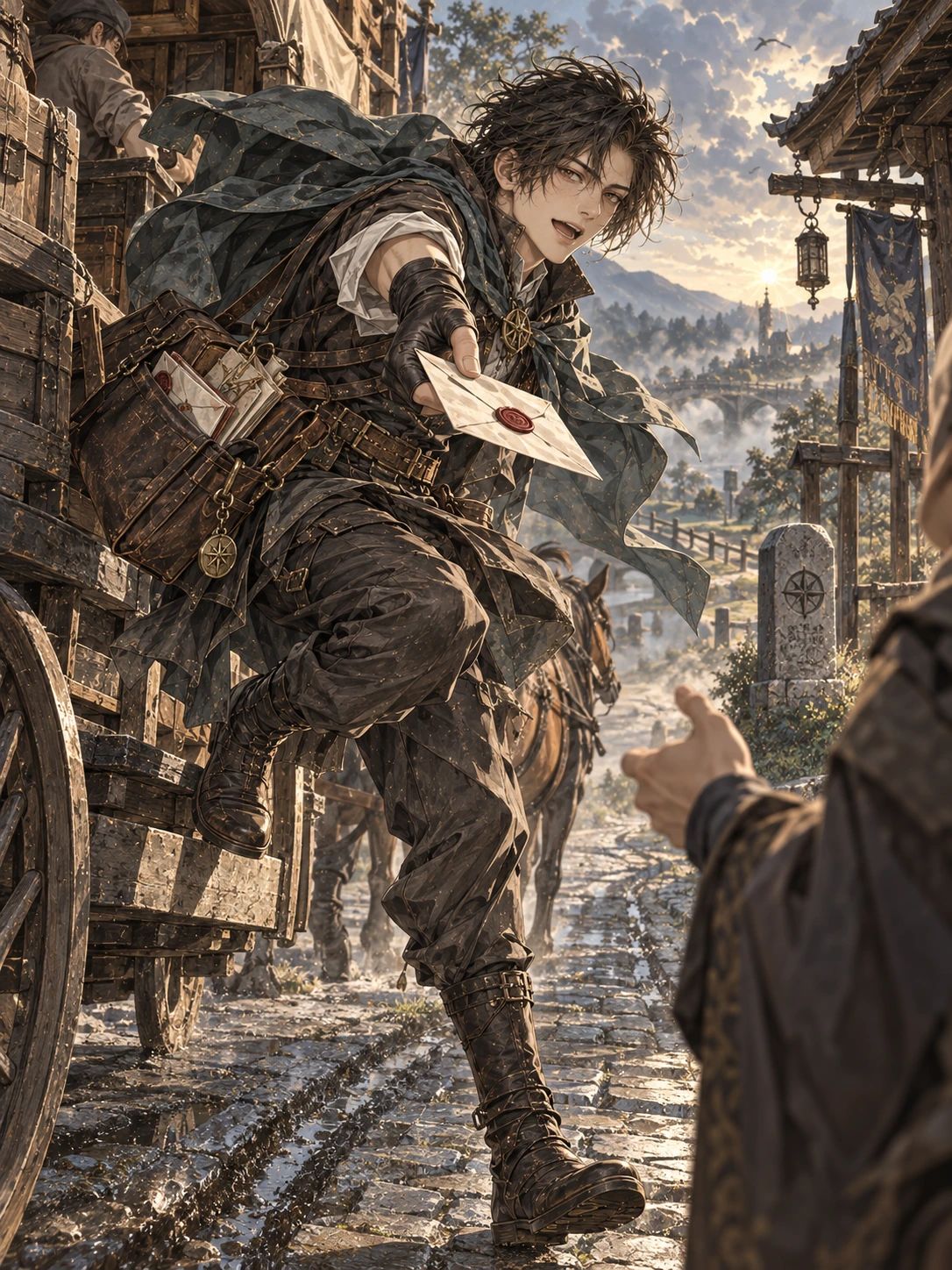 谢寄风：谢寄风的第二版人设插画，沿用已有角色外观，呈现独立的动作与场景。